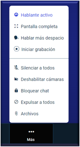 Menú Más desplegado