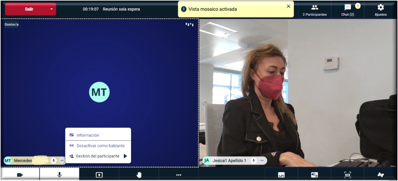 Vista destacada de participante hablante activo