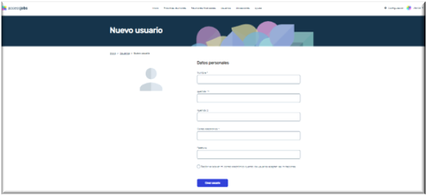 Formulario para crear nuevo usuario