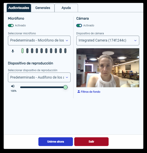Ventana de ajustes audiovisuales